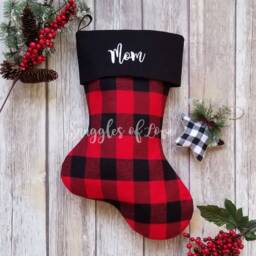 Personalized Farmhouse Christmas Stocking Red & Black Plaid, Handmade With Embroidered Name - thumbnail 2
