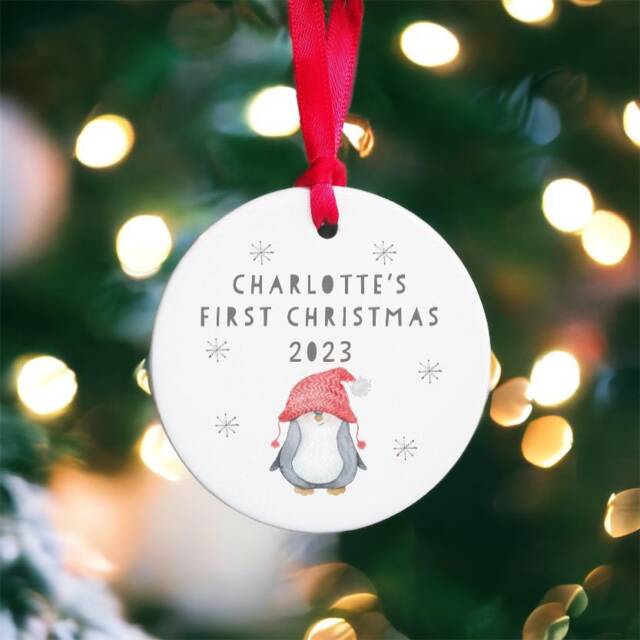 Baby First Christmas Bauble, Ceramic Hanging Bauble, First Christmas Ornament, Decoration, Personalised Bauble - image 1