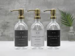 Refillable Plastic Dispenser Bottle Brass Pump, Waterproof Label - 500Ml