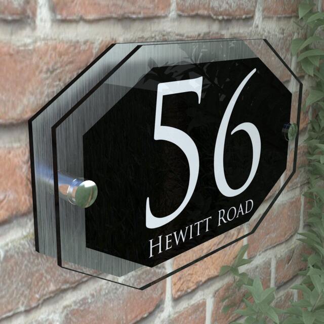 Contemporary House Sign/Plaque Door Number Glass Effect Acrylic - Apexa5-28Wb-S-C - image 1