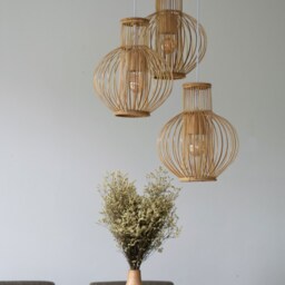 Set Of 3 - Triple Drop Canopy Bamboo Rattan Pendant Light Handmade Wood Basket Lamp Natural Vase Droplet Shade Lighting Hardwired Ceiling - thumbnail 3