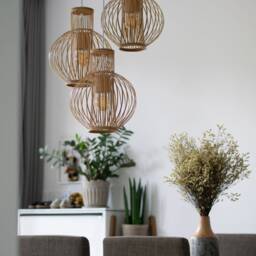 Set Of 3 - Triple Drop Canopy Bamboo Rattan Pendant Light Handmade Wood Basket Lamp Natural Vase Droplet Shade Lighting Hardwired Ceiling - thumbnail 2