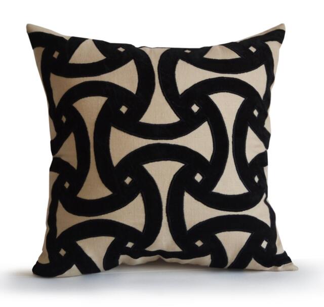 Black Pillow Covers, Gray Pillow, Velvet Cover, Beige Geometric Linen Throw Mother's Day Gift - image 1