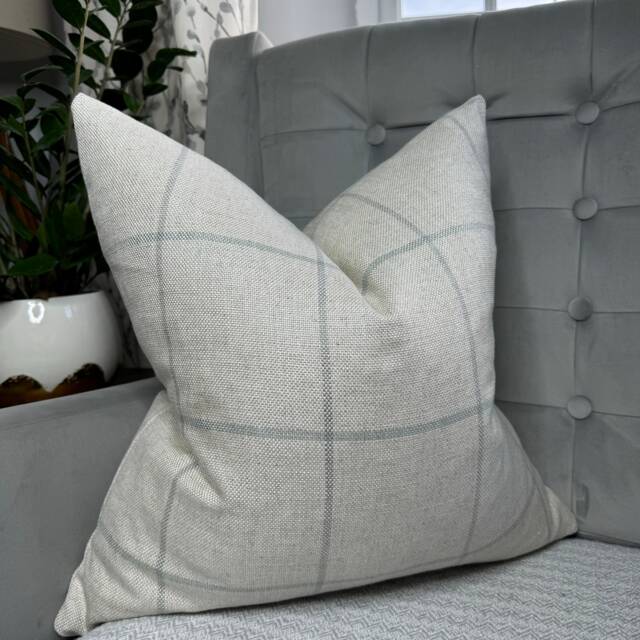 Highland Tartan Check Cushion Cover, - Pillow Double Sided, Modern Countryside Home Decor , Natural Duck Egg - image 1