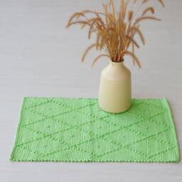 Mini Handwoven Green Rug, Bathroom Mat, Shower Entry Bedside Kitchen Gift For Her, Portuguese Gr??ner Teppich - thumbnail 2