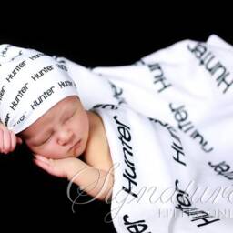 Personalized Baby Blanket, Hat, Name Swaddle Receiving Shower Gift, Birth Announcement Hat - thumbnail 2