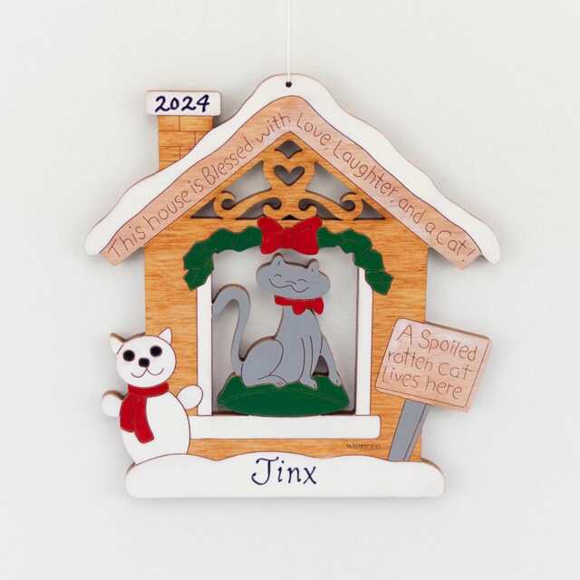 Personalized Spoiled Cat Christmas Ornament-Wood, Hand Painted, Laser Cut - image 1