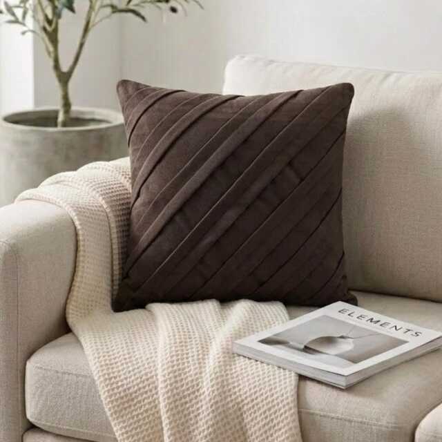 Faux Suede Chocolate Brown Striped Pintuck Solid Pattern, 24x24/26x26 Modern Euro Sham - Contemporary - image 1