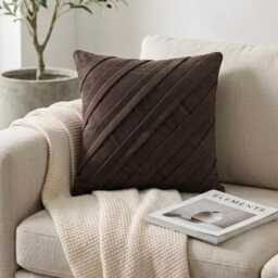 Faux Suede Chocolate Brown Striped Pintuck Solid Pattern, 24x24/26x26 Modern Euro Sham - Contemporary