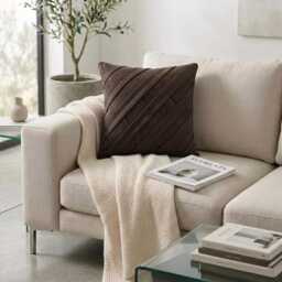 Faux Suede Chocolate Brown Striped Pintuck Solid Pattern, 24x24/26x26 Modern Euro Sham - Contemporary - thumbnail 2