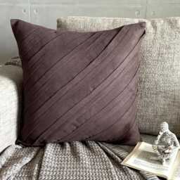 Faux Suede Chocolate Brown Striped Pintuck Solid Pattern, 24x24/26x26 Modern Euro Sham - Contemporary - thumbnail 3