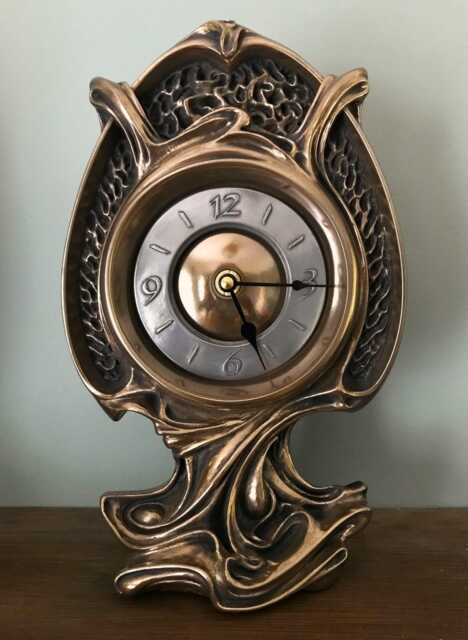 Art Nouveau Mantle Clock, Polished Bronze Finish - image 1