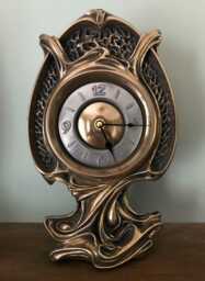 Art Nouveau Mantle Clock, Polished Bronze Finish