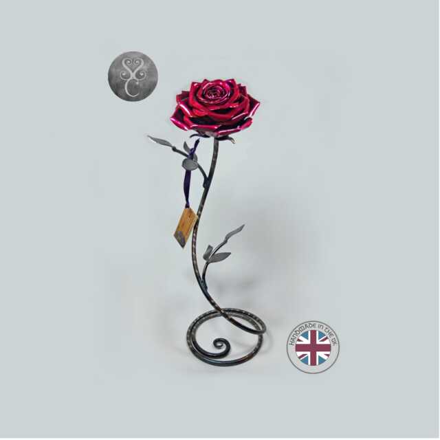 Handmade Rose Anniversary Metal Flower Sculpture Handcrafted Free Standing Ornament Mothers Day Gift Love Romantic Valentines Decor - image 1