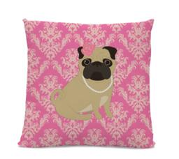 Pug Pillow - in Pearls Dog Pillow Pink Pug Decor Throw Decorative Damask - thumbnail 1
