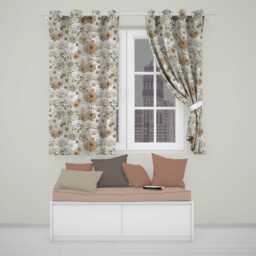 Elegant Vintage Floral Roses Peonies Daisy Seamless Pattern Neutral Beige Readymade Eyelet Ring Top Thermal 100% Blackout Curtains