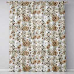 Elegant Vintage Floral Roses Peonies Daisy Seamless Pattern Neutral Beige Readymade Eyelet Ring Top Thermal 100% Blackout Curtains - thumbnail 2