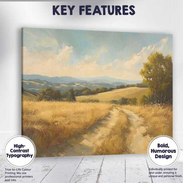 Golden Harvest Path Rolling Hills Scenic Landscape Canvas Wall Art Print Decor Picture Ready To Hang - image 1