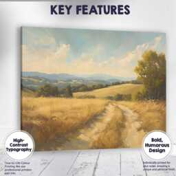 Golden Harvest Path Rolling Hills Scenic Landscape Canvas Wall Art Print Decor Picture Ready To Hang - thumbnail 1