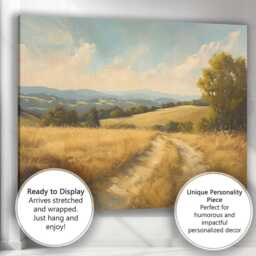 Golden Harvest Path Rolling Hills Scenic Landscape Canvas Wall Art Print Decor Picture Ready To Hang - thumbnail 3