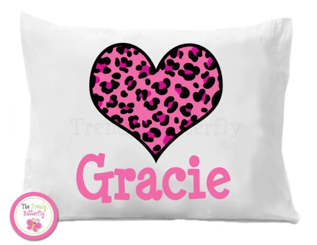 Hot Pink Cheetah Heart Pillow Case, Personalized Kids Bedding - image 1