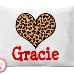 Hot Pink Cheetah Heart Pillow Case, Personalized Kids Bedding - thumbnail 2