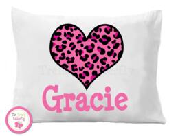 Hot Pink Cheetah Heart Pillow Case, Personalized Kids Bedding - thumbnail 1