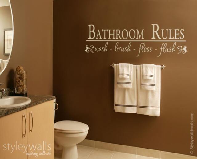 Bathroom Rules Wall Decal, Vinyl Lettering Wash Brush Flush, Quote For Decor - image 1
