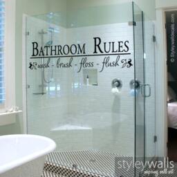 Bathroom Rules Wall Decal, Vinyl Lettering Wash Brush Flush, Quote For Decor - thumbnail 2
