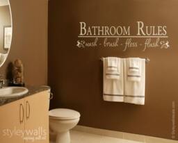 Bathroom Rules Wall Decal, Vinyl Lettering Wash Brush Flush, Quote For Decor - thumbnail 1