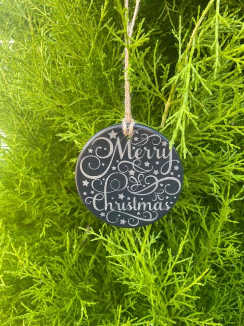 Slate Christmas Ornament, Merry Star Decoration, Twine Hanging - image 1