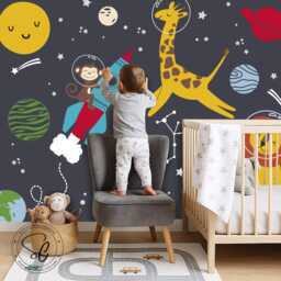 Large Galaxy Wall Mural For Kids Room, Solar System, Happy Planets, Toddler Space Decor