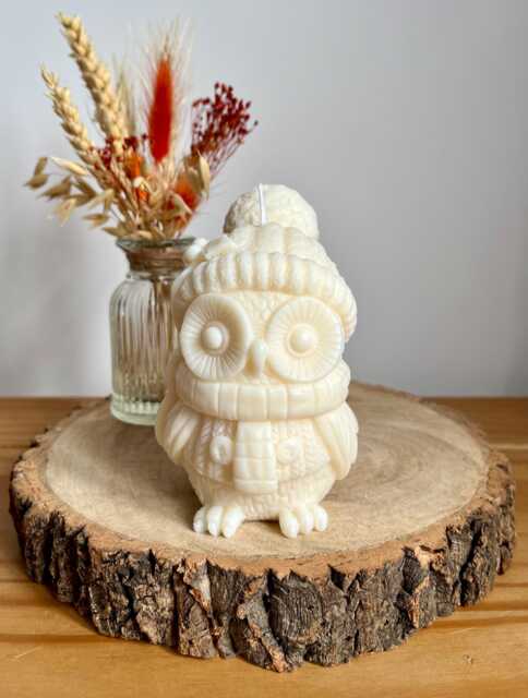 Winter Owl Candle With Hat & Scarf - Hand-Poured Soy Wax - Cute Gift Eco-Friendly & Vegan Cosy Home D??cor - image 1