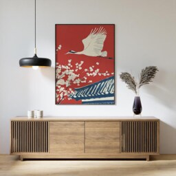 Japanese Crane Poster, Red Wall Art, Asian Bird Print - thumbnail 3