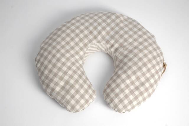 Zero Waste Travel Pillow, Grey Checked Neck Buckwheat Linen Light Pillow - image 1