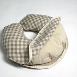 Zero Waste Travel Pillow, Grey Checked Neck Buckwheat Linen Light Pillow - thumbnail 2