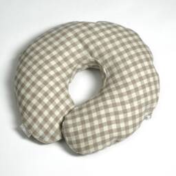 Zero Waste Travel Pillow, Grey Checked Neck Buckwheat Linen Light Pillow - thumbnail 4