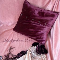 Dusty Burgundy Velvet Pillow Cover With Pearly Buttons 16In - Plum Purple Home Decor - thumbnail 2