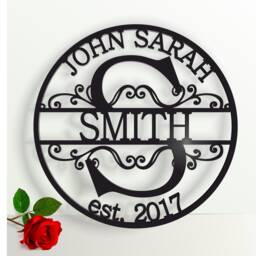 Personalized Family Name Sign, Split Letter Monogram, Wedding Established Date Wall Hanging - thumbnail 3