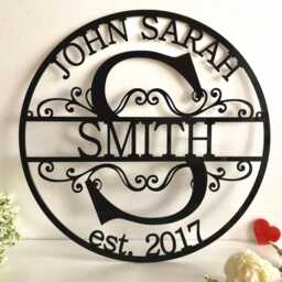 Personalized Family Name Sign, Split Letter Monogram, Wedding Established Date Wall Hanging - thumbnail 4