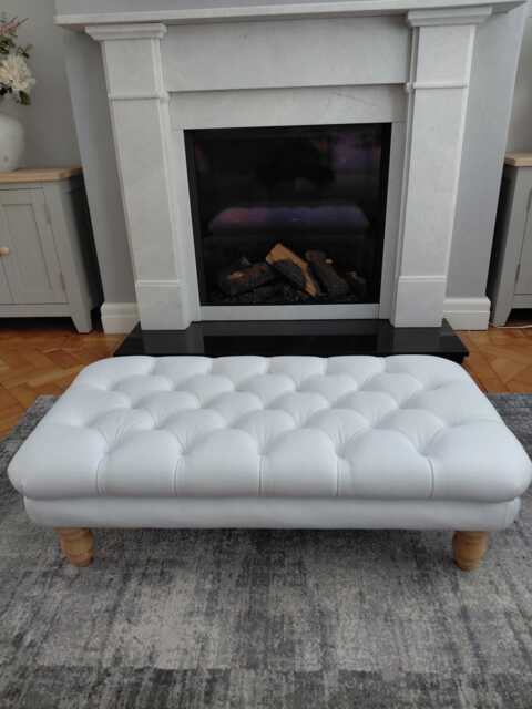 Leather Chesterfield Footstool Deep Buttoned Genuine Leather Coffee Table Footstool. 100 cm X 54 UK Delivery Only - image 1