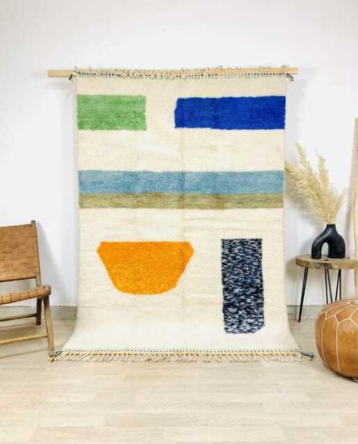 Abstract Block Moroccan Rug, Colorful Geometric Berber Carpet, Handmade Shag Area Large Modern Bauhaus Decor - image 1