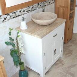 Bathroom White Painted Vanity Unit Modern Cabinet Wash Stand Travertine Top & Basin 502Ptt25T - thumbnail 2