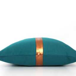 Dark Teal & Metallic Copper Pillow Colorblock Cover - All Sizes, Custom Stripe Color, Glam Throw Cushion - thumbnail 2