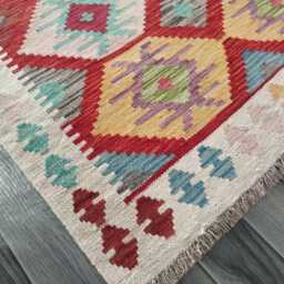 Handmade Afghan Kilim Rug, Multicolour Artisan Turkish Persian Navajo Flatweave, Natural Wool, Tribal Geometric Design 155x100 cm - thumbnail 2