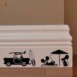 Vehesi Murals Family Topini Surf Car Beach PVC Black Discounted 1 Kit Various Pieces Measures cm 8x30 Wall Sticker Mouse Island