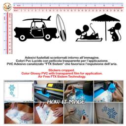 Vehesi Murals Family Topini Surf Car Beach PVC Black Discounted 1 Kit Various Pieces Measures cm 8x30 Wall Sticker Mouse Island - thumbnail 2