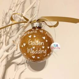 Personalised 50Th Golden Wedding Anniversary Gift, Christmas Bauble, 50 Years, Gift For Parents, Present Grandparents, Gold - thumbnail 4