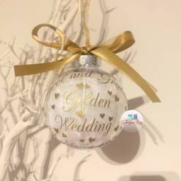 Personalised 50Th Golden Wedding Anniversary Gift, Christmas Bauble, 50 Years, Gift For Parents, Present Grandparents, Gold