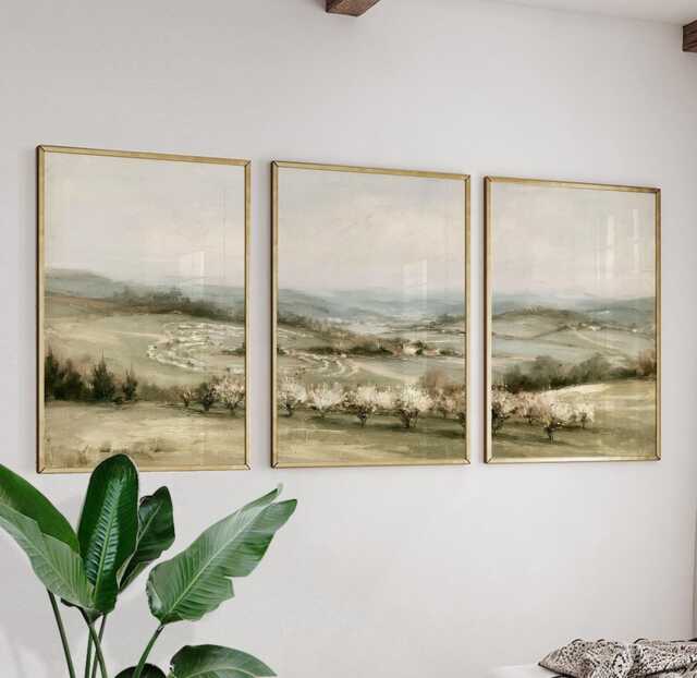 Orchard Landscape Trio, Neutral Countryside Wall Art Set - image 1